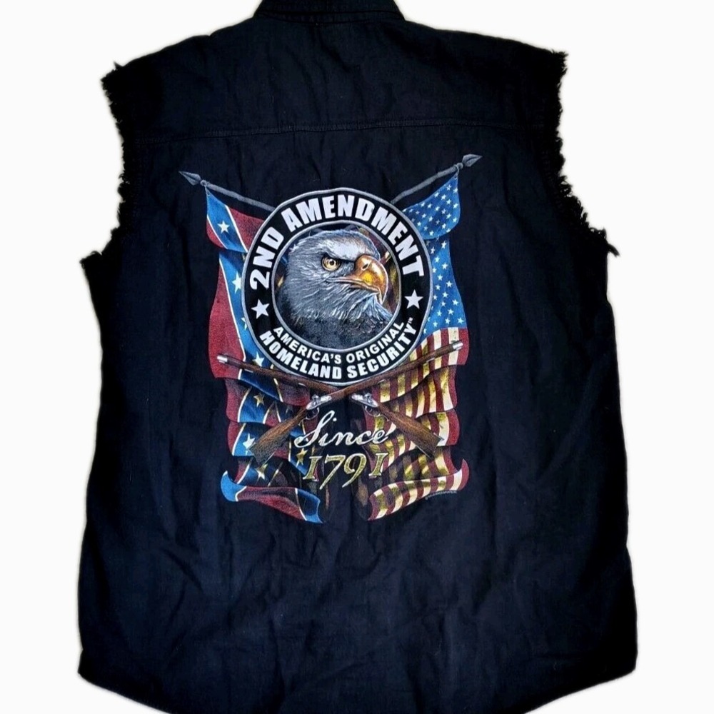 VINTAGE Hot Leathers Vest Men's Medium 2nd Amendment Eagle Canvas Sleeveless
